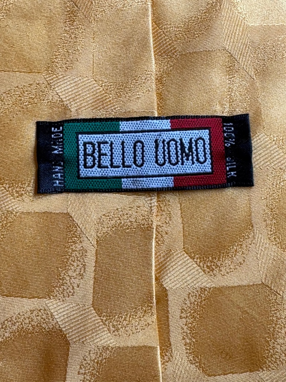 Bello Uomo Vintage 100% Silk Gold Geometric Giraffe Print Wide Necktie